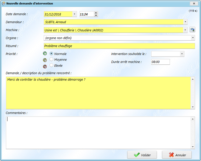 Saisie demande d'interventions